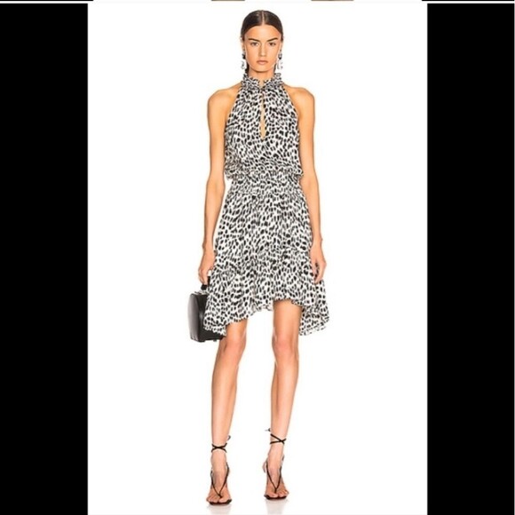 A.L.C Cody Leopard Print Silk Dress Mini Black White High Neck Sleeveless Size 4 - Picture 2 of 8